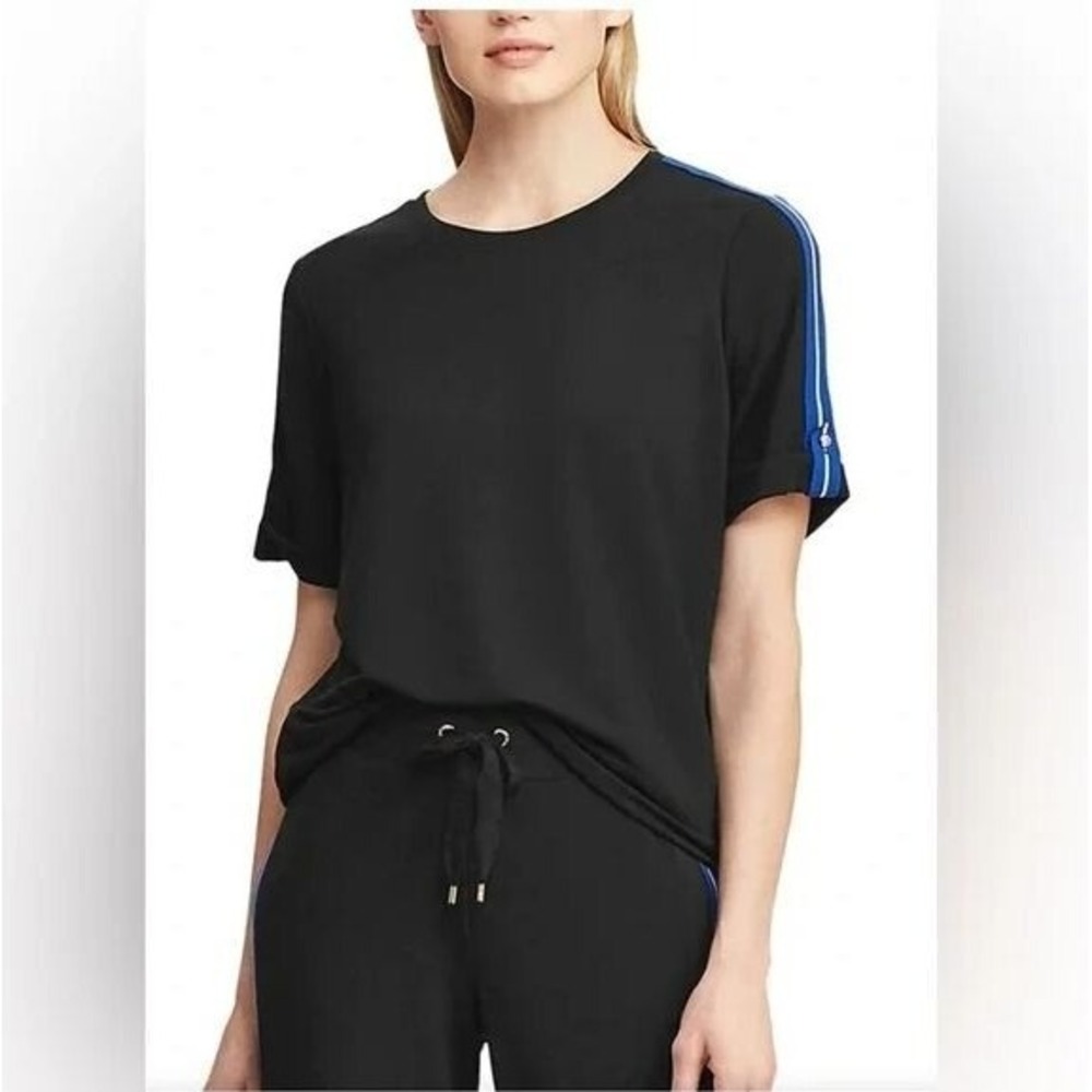 Lauren Ralph Lauren Womens‎ Black Track-Stripe T-Shirt Size L Career Office